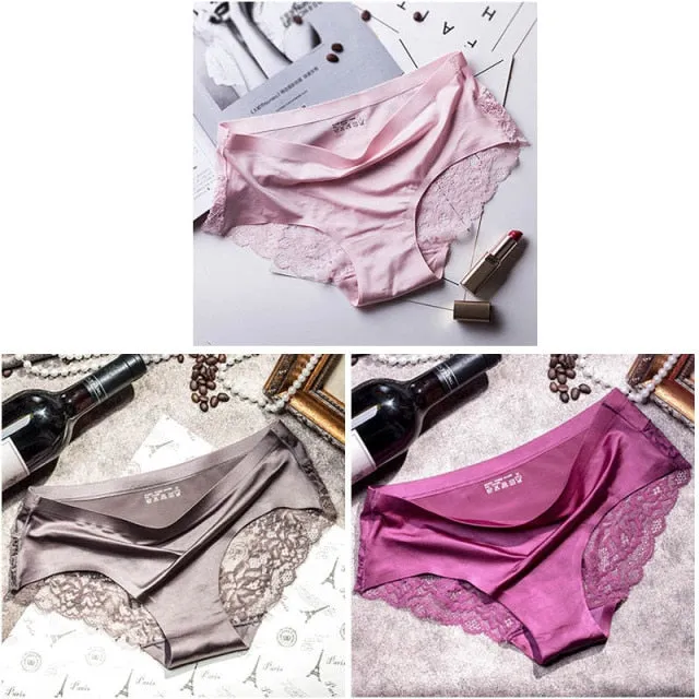 3 pieces / lot Women Sexy Underwear Briefs breathable Hollow Transparent Panties for women Cotton Crotch Women's Lace Panties