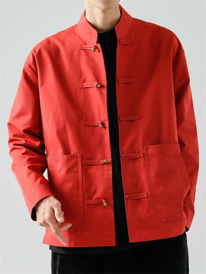 Solid Color Stand Collar Buttoned Jackets for Men